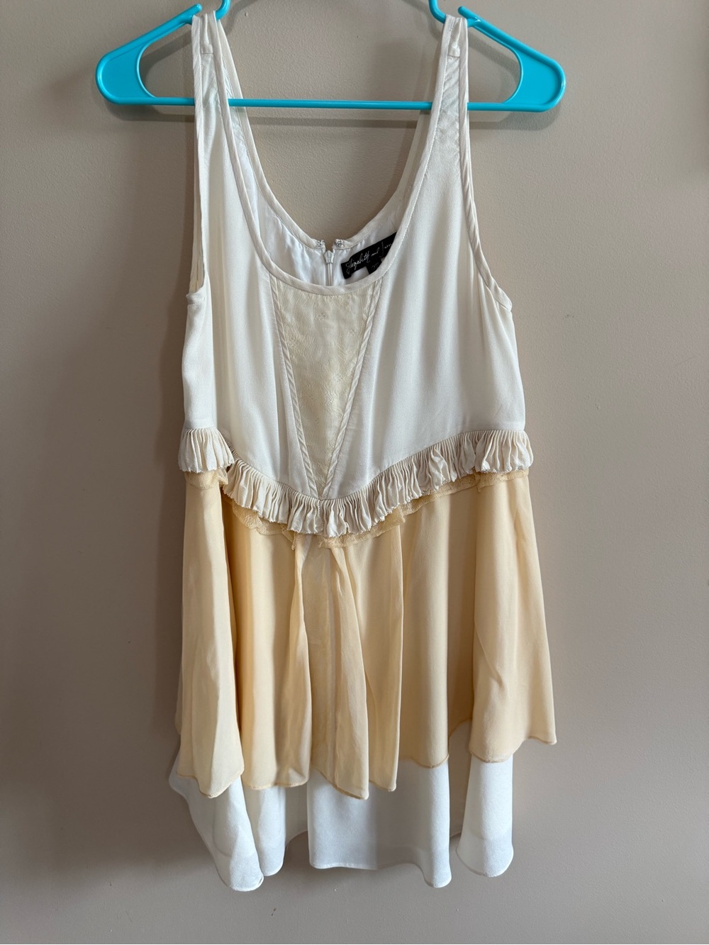 Vintage Elizabeth and James Cream and Light Yellow Tiered Silk Mini Dress Sz M